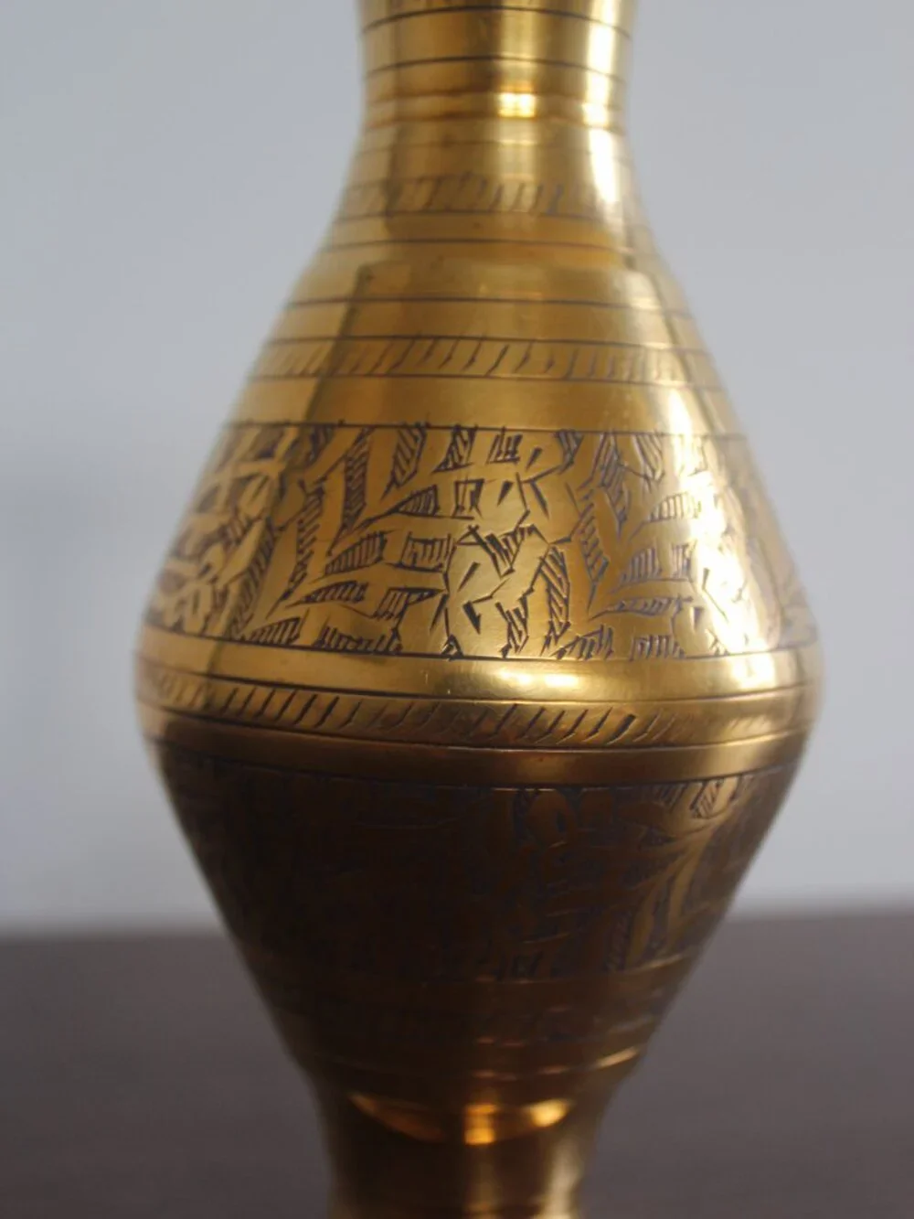 Vintage Antique Hand-Etched Brass Vases with Floral Design 8" - Picture 3 of 8